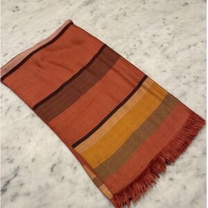 Nepal 100% Silk Handloomed Striped Scarf Wrap Terracotta Orange 21x74 Fringed